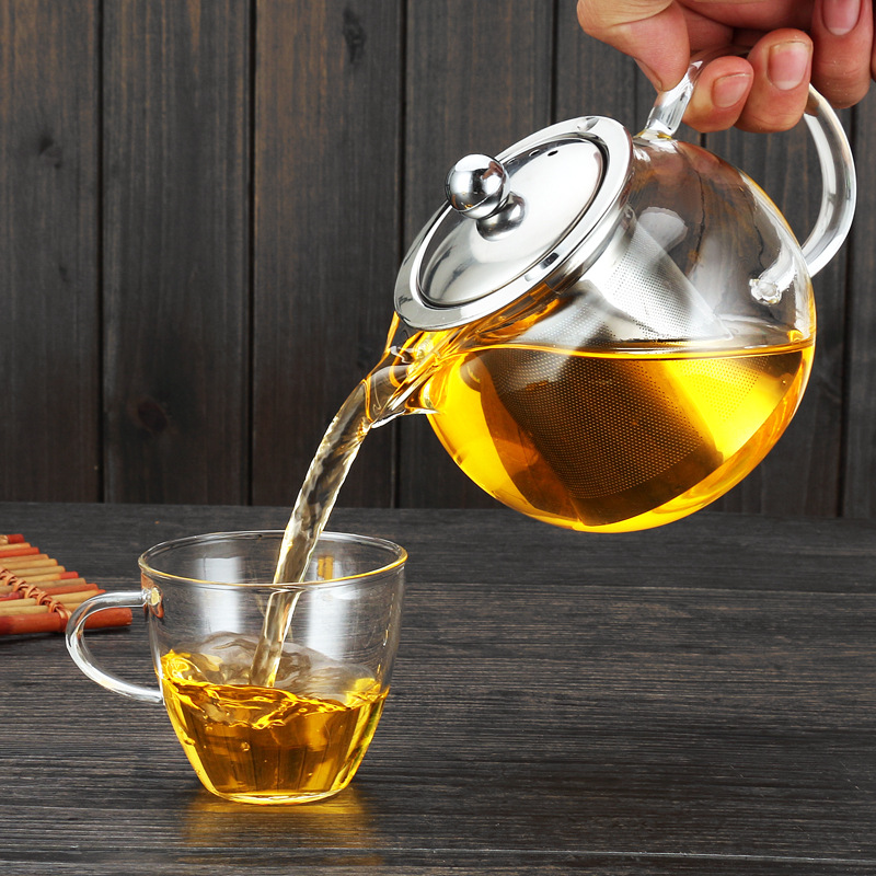 High borosilicate glass teapot, stainless steel leaky inner liner, filter flower teapot, transparent glass boiling teapot, steel leaky teapot Application Scenario