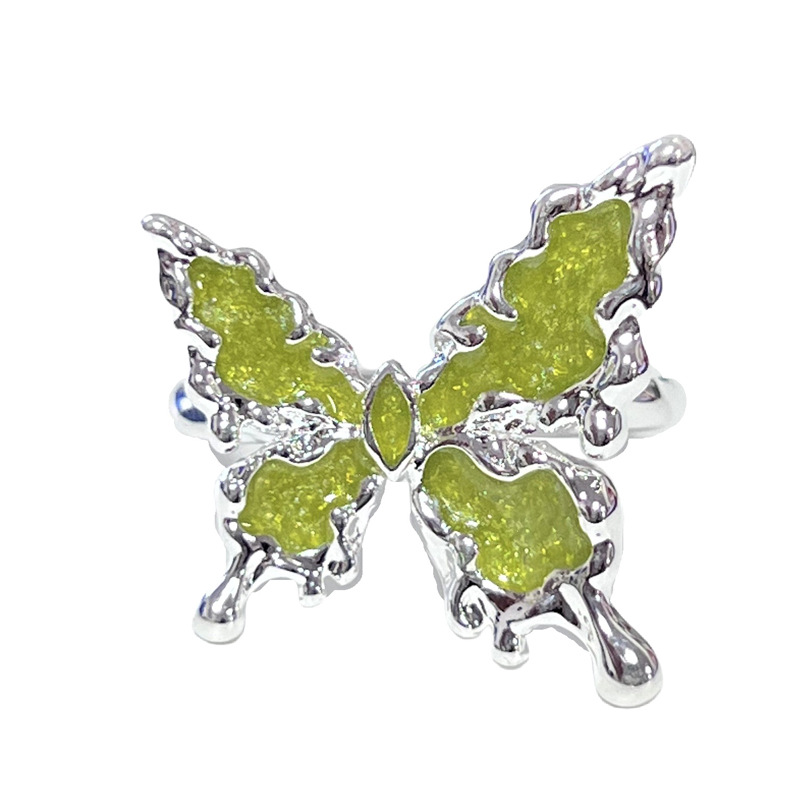A new, fresh and simple layer-and-wear three-dimensional lava butterfly ring, a cold and elegant enamel index finger ring with a feminine flower texture Item Picture