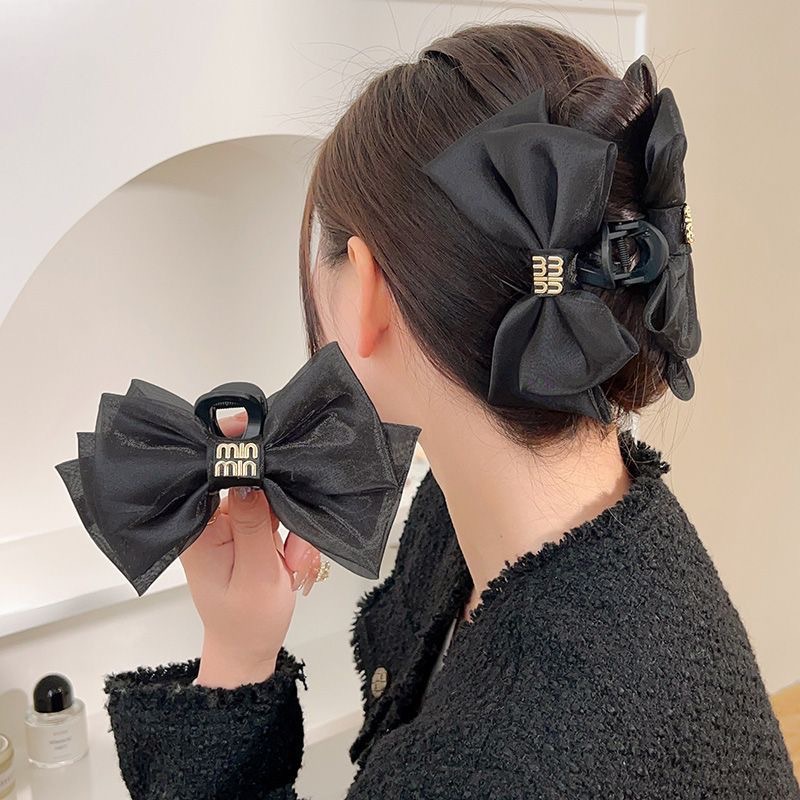 High-end and exquisite organza bow clip, large back hairpin, feminine updo, shark clip accessory full figure