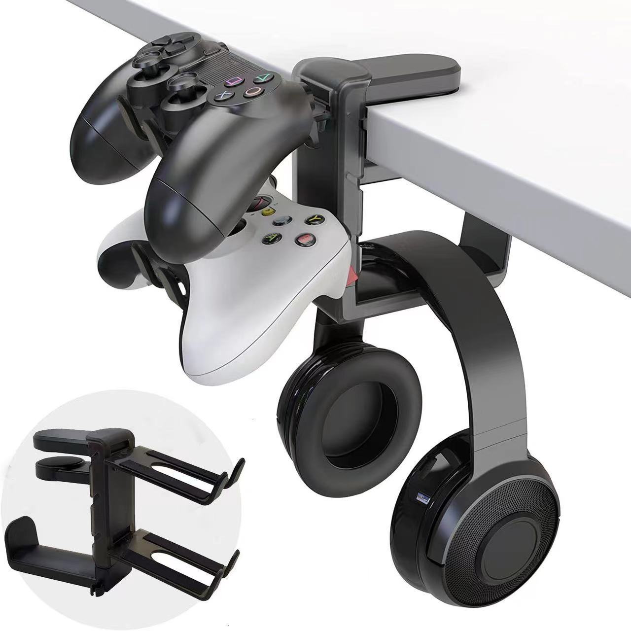 Amazon's best-selling private model 360-degree rotating headphone stand without drilling holes, with a ps5 game controller stand details Picture