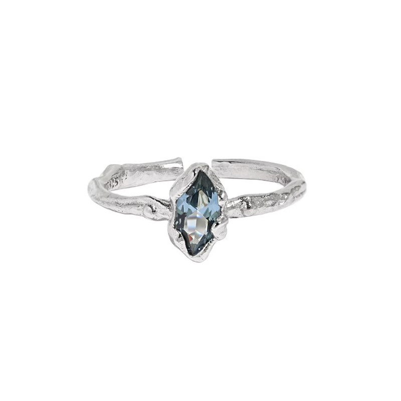 A niche design with an irregular texture and an open ring for women. A blue zircon sweet and cool style with a simple and unique personality Item Picture