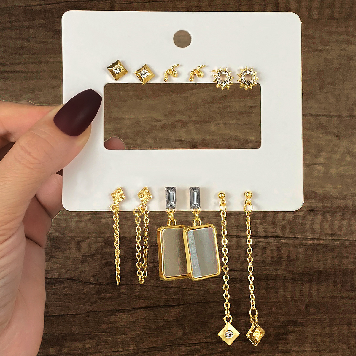 European and American cross-border accessories fashion alloy earrings, tassel women 's earrings 6-piece set, stud earrings and accessories earrings full figure