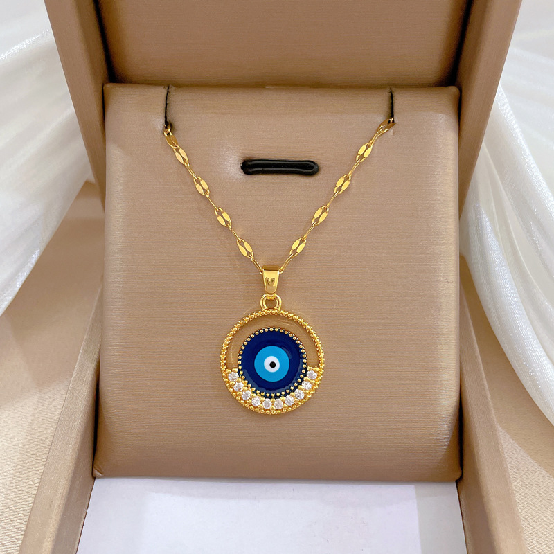 【 Titanium Steel 】 Circular eye light luxury Cross-border banquet wedding necklace, versatile collarbone chain for female Internet celebrities, titanium steel chain full figure