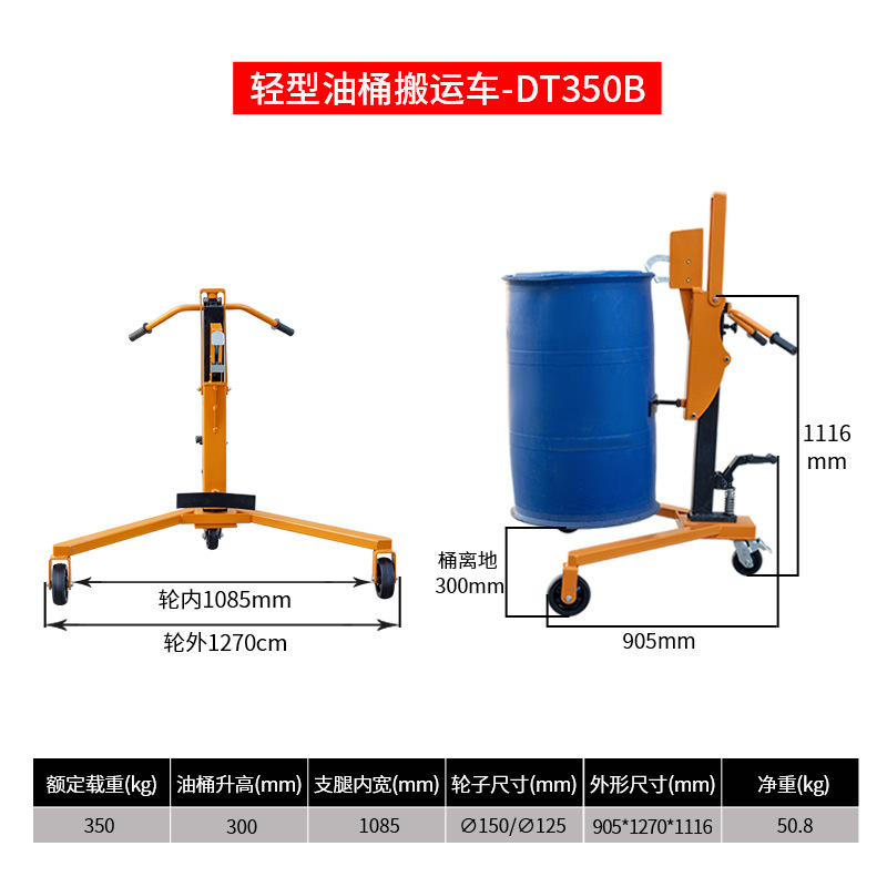 Hand-pushed hydraulic oil drum transporter, eagle-beak bite mouth, iron drum, plastic drum trolley, oil drum fixture undefined