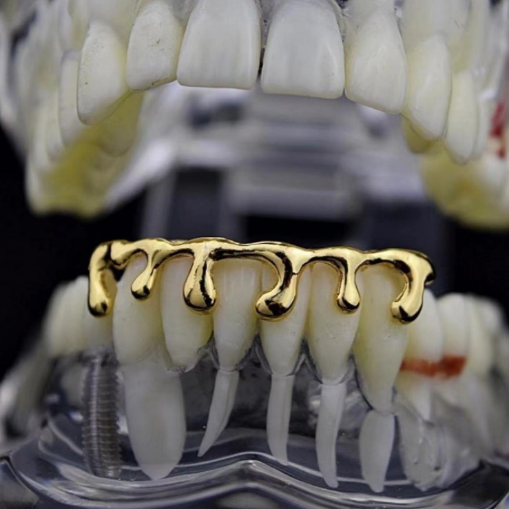 The new grillz Halloween series of water-drop lower teeth hip-hop six-tooth and eight-tooth braces and gold-plated dental ornaments are selling well across the border in Europe and America Specification drawing