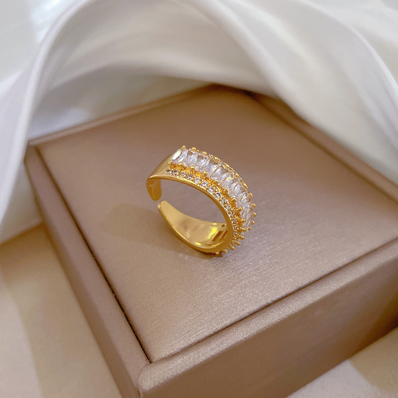 【 Real Gold 】 Letter micro-inlaid ring for women, adjustable opening ring accessory, the same style of Douyin as the popular online accessory Specification drawing