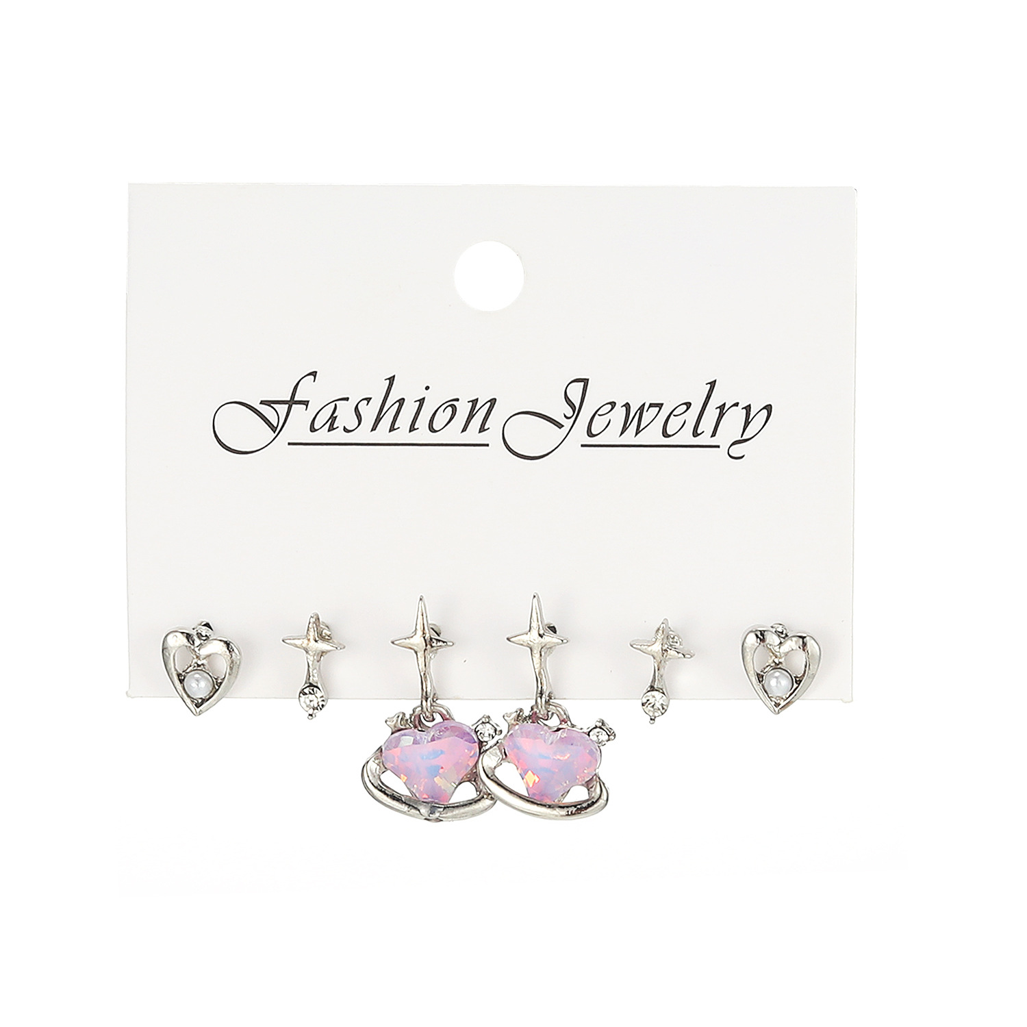 Fashionable commuting high-end earrings, pink heart-shaped star-shaped stud earrings, light luxury and versatile metal earrings and earrings Item Picture