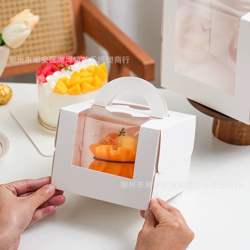 4-inch hand-held cake box, 3-inch, 4-inch, 6-inch birthday cake box, popular windowed cake packing box, dessert hand-held box Application Scenario