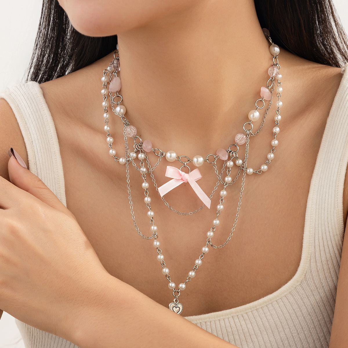 European and American cross-border accessories sweet style acrylic beaded Necklace fresh pearl tassels Necklace set full figure