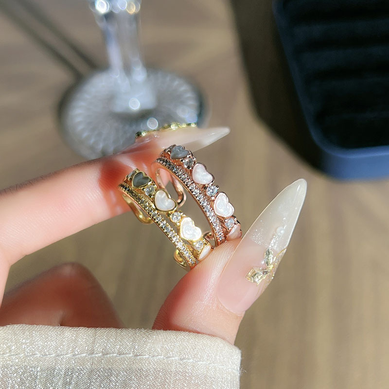 European and American cross-border personalized double-layer heart adjustable ring for women, exquisite, niche, light luxury, trendy and cool heart-shaped couple rings full figure