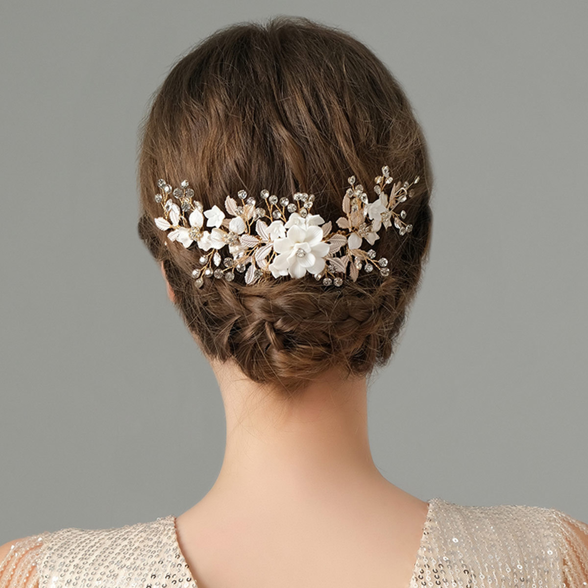 European and American style headwear, soft clay flower handcrafted hair comb, beautiful thin-coated alloy hair accessory, bride's veil, updo and comb full figure