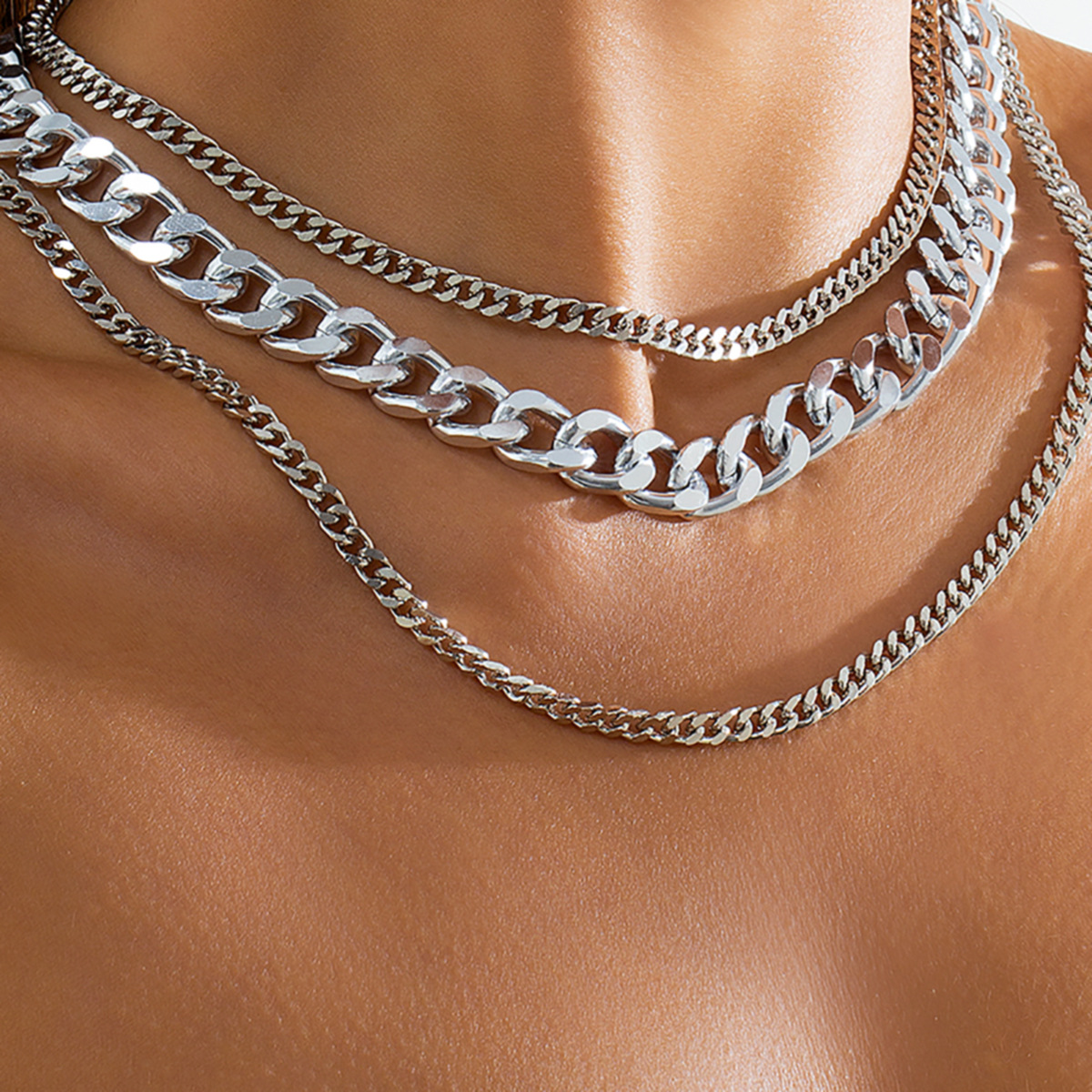 European and American cross-border jewelry punk metal cross chain set necklace, retro geometric tassels sweet and cool necklace for women details Picture