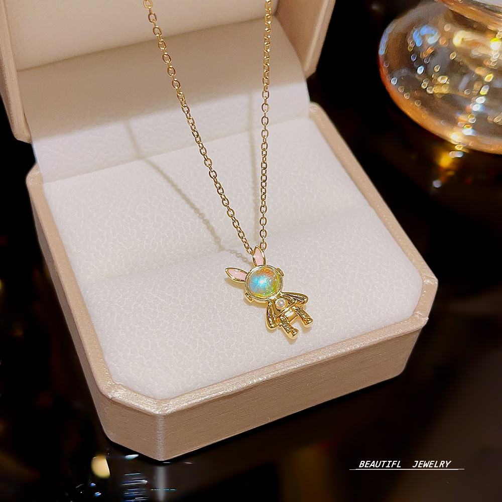 The design sense space rabbit necklace is a versatile, niche, and light luxury pendant for women. It's a new and fashionable bestseller. Wholesale of collarbone chain accessories full figure