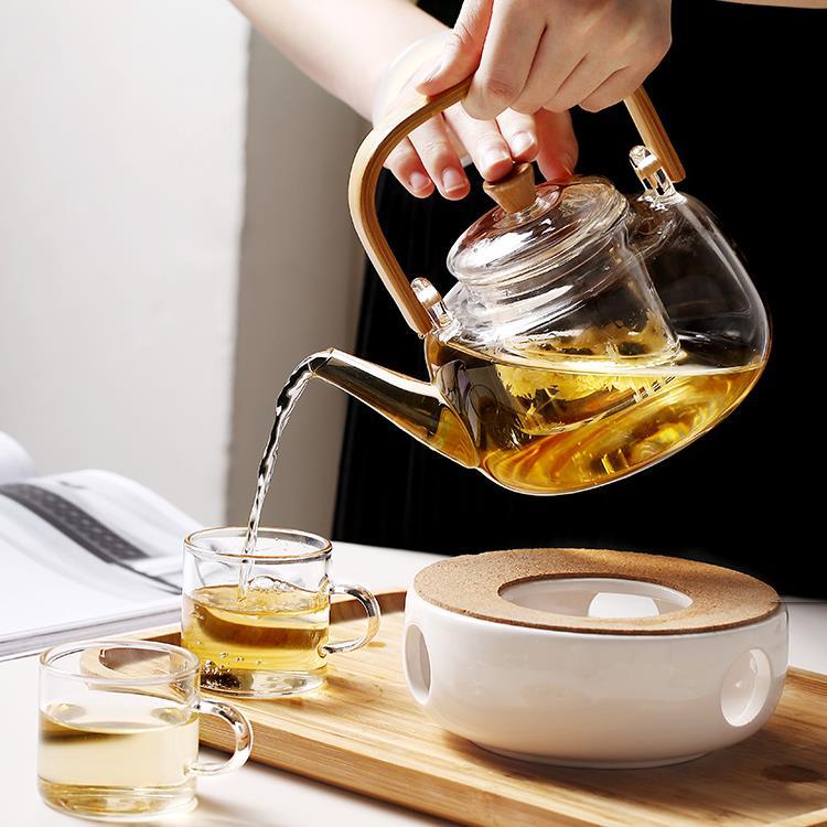 Heat-resistant glass tea brewer, steamer, kettle, black tea electric ceramic stove, tea stove, large filtering bamboo-handled teapot with a handle details Picture