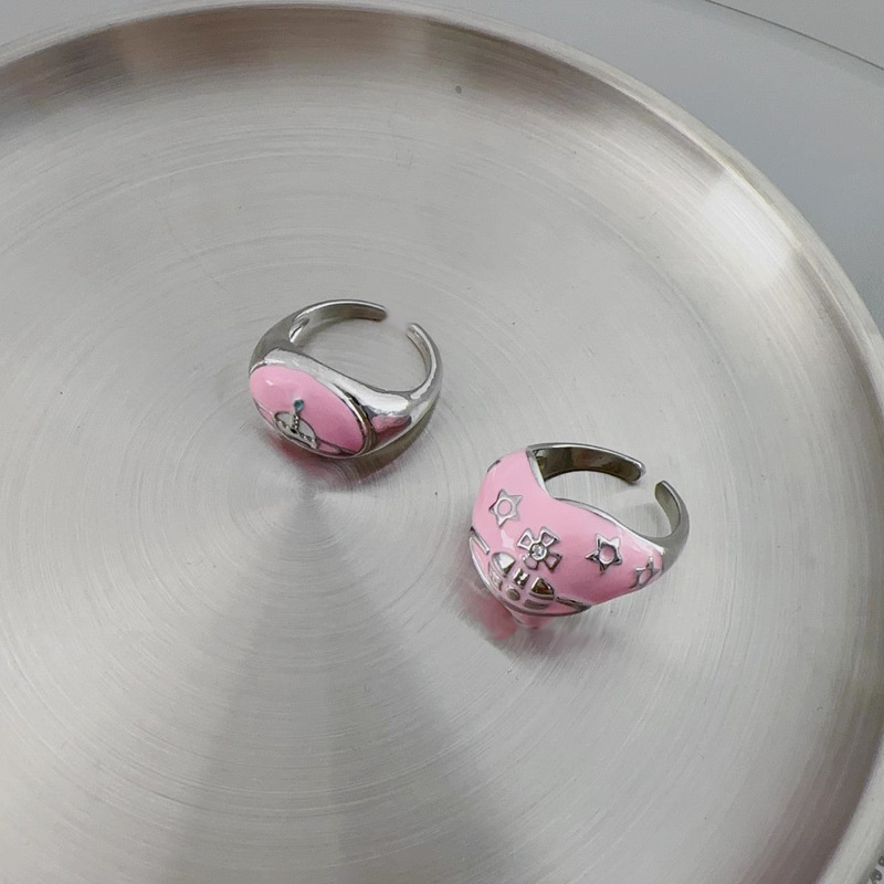 Sweet and cool style heart-shaped pink enamel drop glaze open ring, a niche design for women, a trendy and fashionable ring with a unique style Application Scenario
