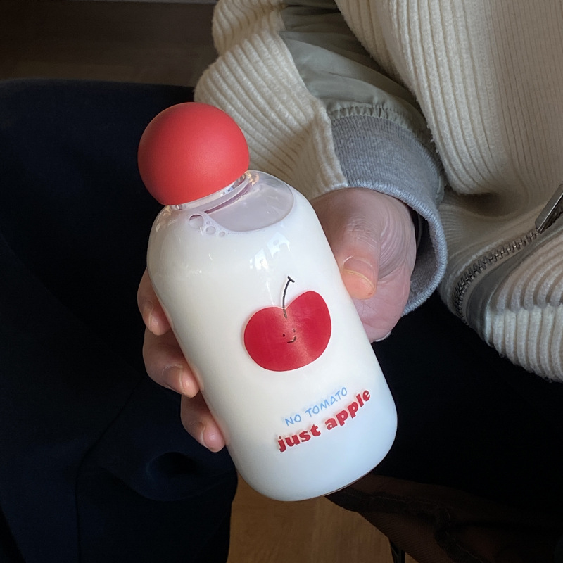 Creative red apple high borosilicate glass cup, niche red nose high-temperature resistant sealed water cup, car portable cup gift Specification drawing