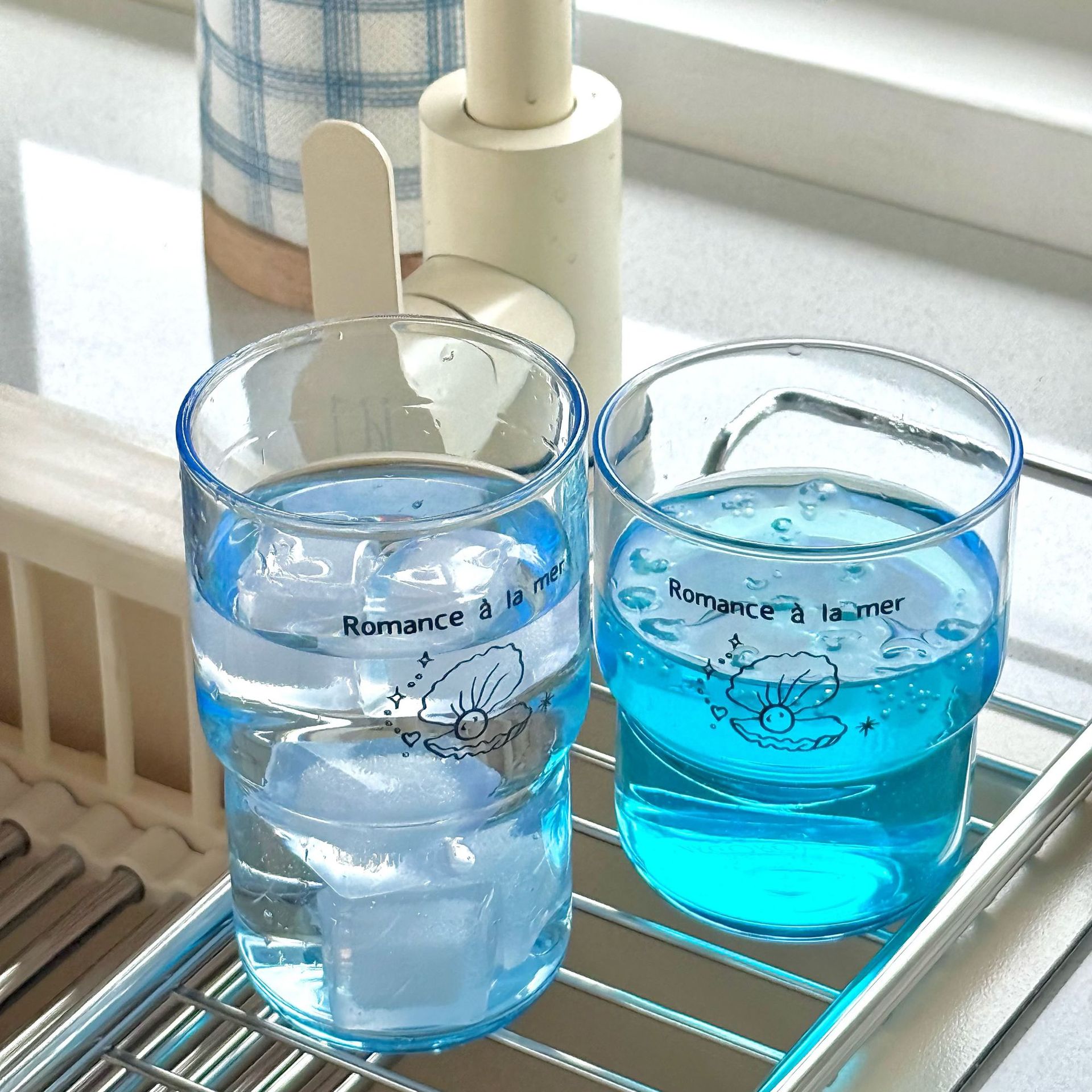 Ocean Series Blue Cup, Pearl Shell Glass Cup, Cold Brew Cup, Coffee Cup, Home Breakfast Cup, Girls' Water Cup Specification drawing