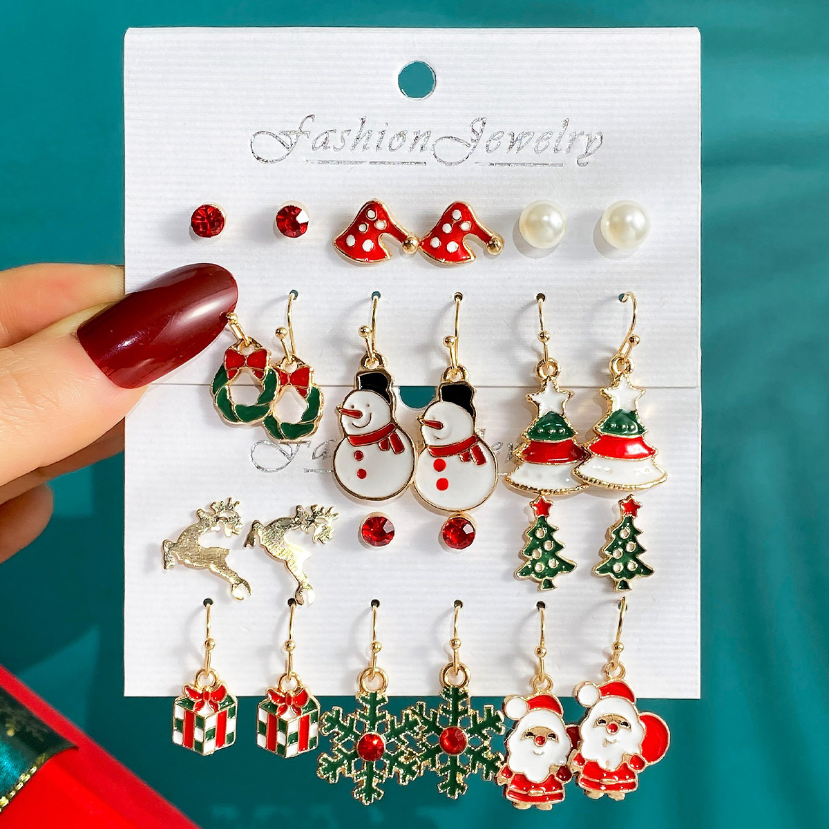 Christmas Series Snowflake Bell Stud Set, Cross-border Cartoon Oil-Dripping Elk Old Man Christmas Earrings full figure