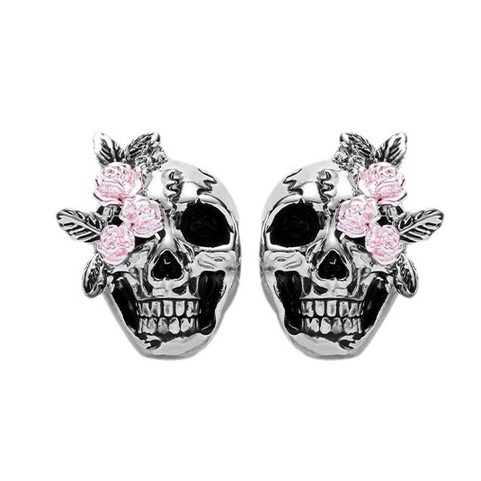 ins Hip-hop punk style rose skull earrings 925 silver needle high-end dark stud earrings Personalized trend earrings Item Picture
