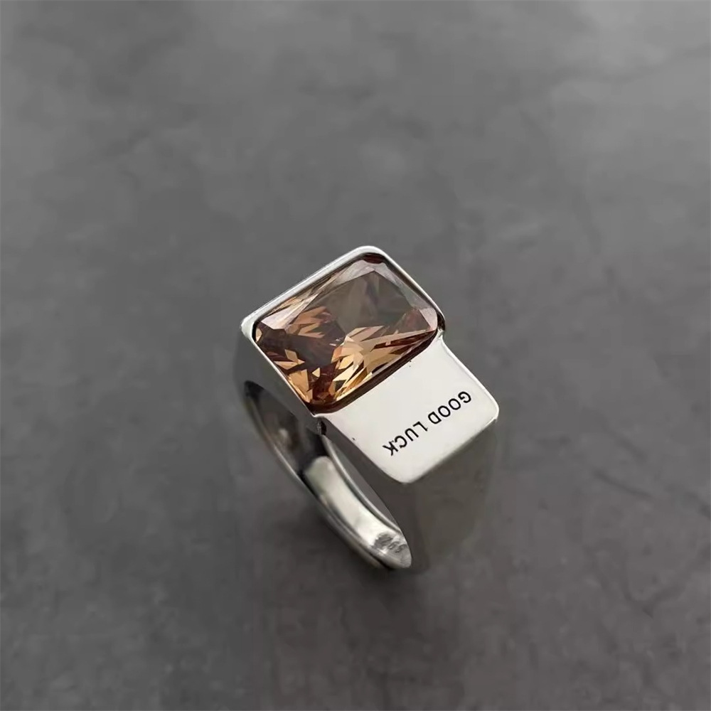 Lucky yellow diamond square diamond ring for women, s925 sterling silver, niche design, light luxury, individual fashion, cold style, loose-mouth jewelry details Picture