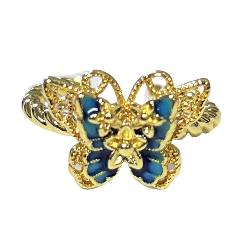 2025 New Chinese-style Internet celebrity retro brushed Fashion Exquisite Ring, Women's Gradient Gilt Enamel Butterfly Light Luxury ring Item Picture