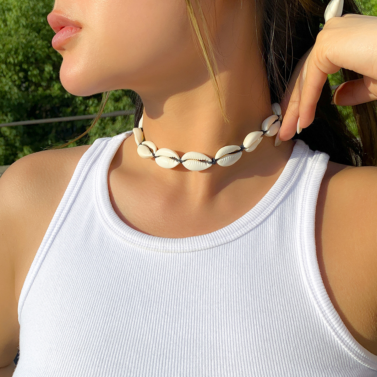 European and American cross-border jewelry, ethnic style hand-woven shell necklace, women's fashion, versatile and simple collarbone chain necklace Specification drawing