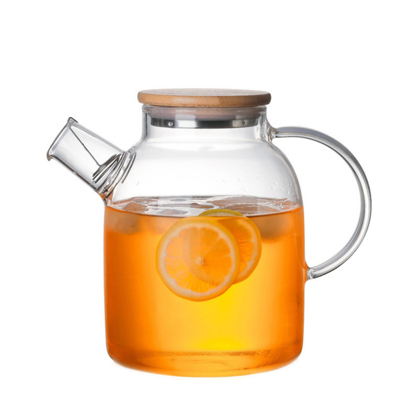 Wholesale bamboo lid teapots, thickened high borosilicate high-temperature resistant glass cooling water kettles, household high-appearance-level new Chinese-style flower teapots Specification drawing