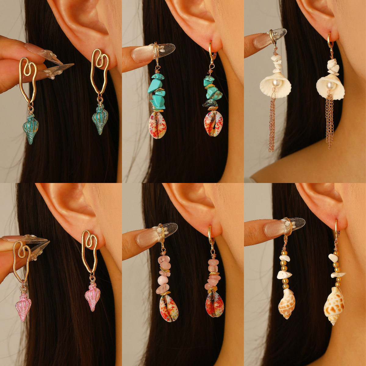 European and American beach vacation style golden conch and starfish pendants, stud earrings, earrings, women's cross-border export earrings wholesale details Picture