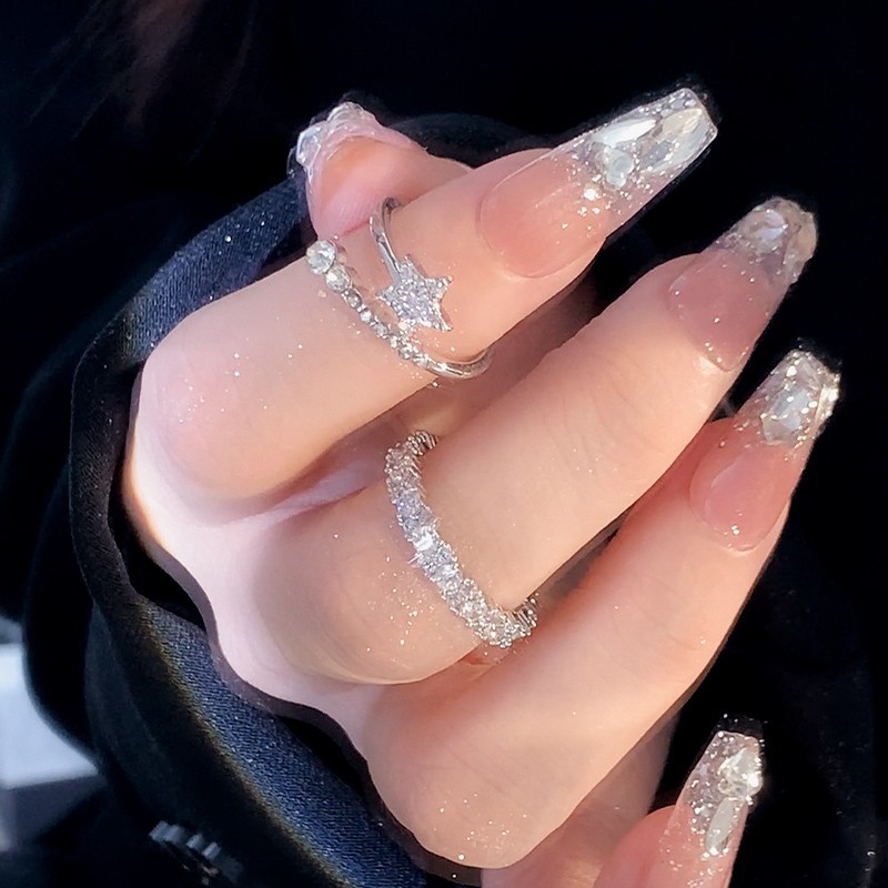 ins Cold style star-studded zircon open ring for women, exquisite, fashionable and individual layered ring design details Picture