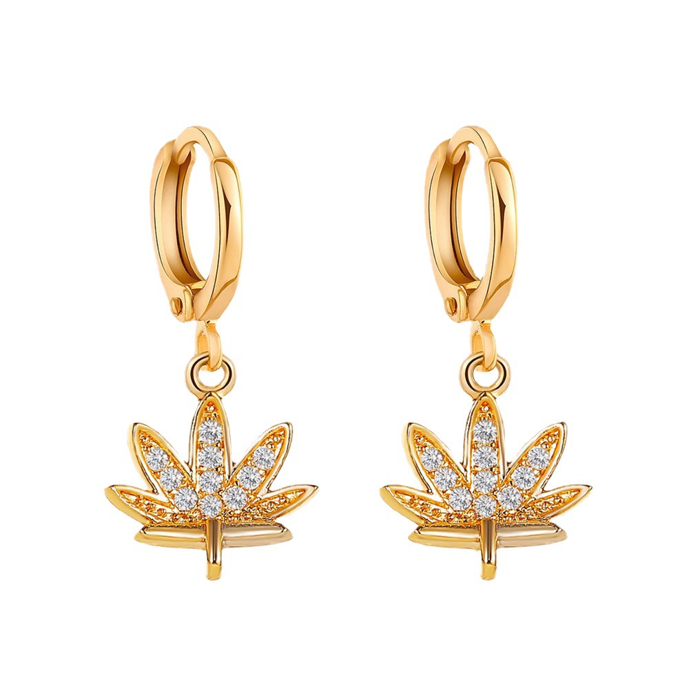 European and American inS-style diamond-encrusted maple leaf ear studs, a unique and creative design for women, and cross-border leaf ear buckles Item Picture