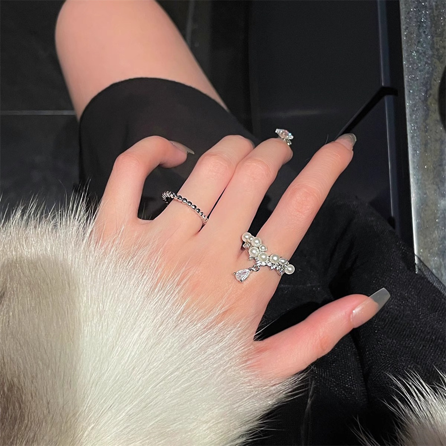 Zircon pearl ring for women 2024 New, unique and niche design index finger ring, light luxury and high-end open ring trend Specification drawing