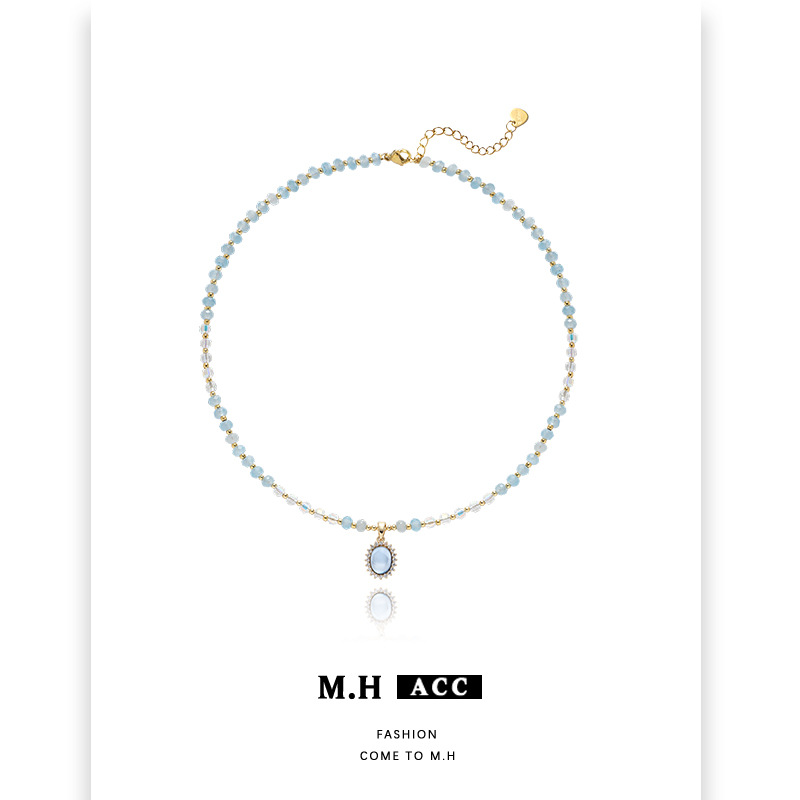 ins Fresh aquamarine necklace wholesale, French romantic design, beaded collarbone chain, light luxury style, exquisite pendant Application Scenario
