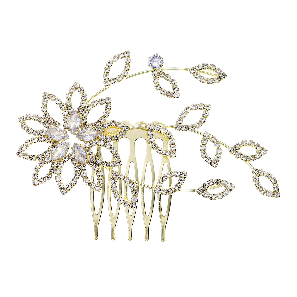 European and American design sense hair accessories, full diamond flower heart-shaped comb, retro bride's updo, alloy zircon five-toothed comb Item Picture