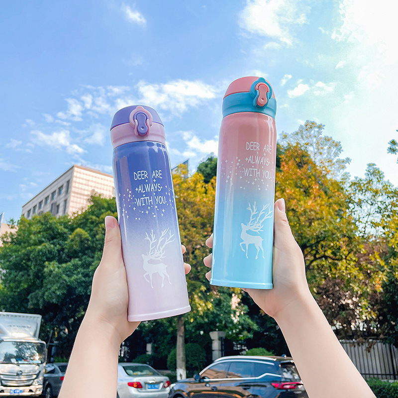 Gradient Christmas insulated water cup with bouncing lid, ladies on Instagram, high appearance level, cute children, portable students, 304 stainless steel details Picture