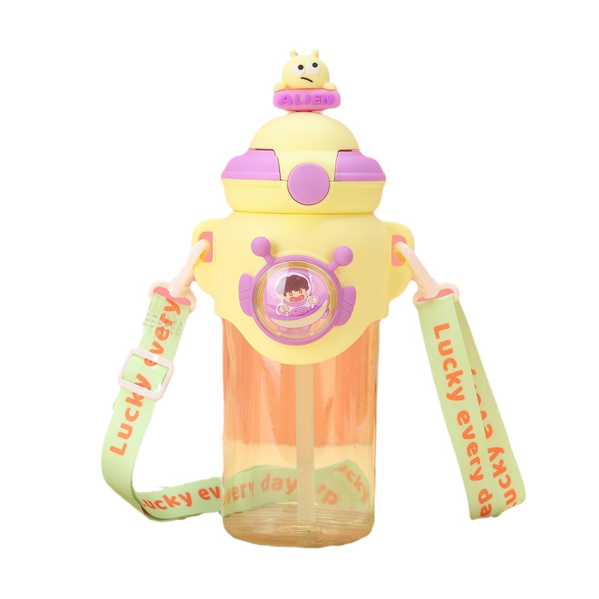 New high-appearure-level children's plastic cups, student cartoon dolls, straw cups, outdoor portable rope sports water bottles Item Picture