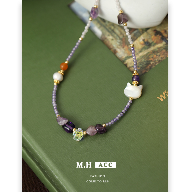 Carefully selected 2025 New seapherst amethyst beaded necklace for women, a sweet and stylish Instagramine collarbone chain Application Scenario