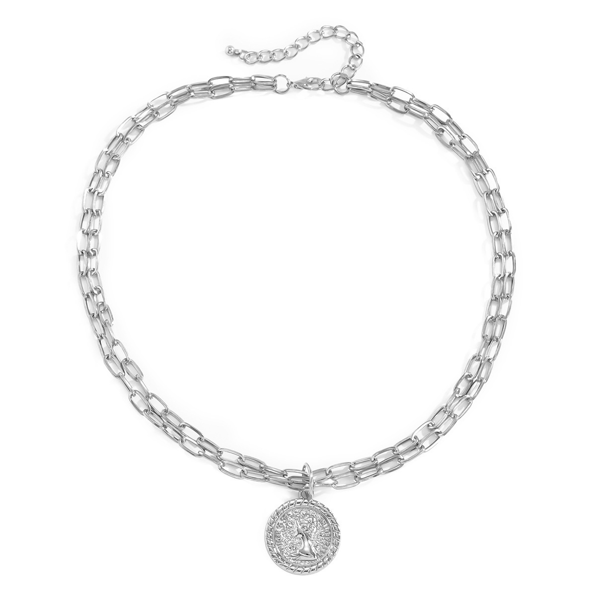 Retro geometric figure relief necklace for women, simple double-layer metal chain necklace, European and American cross-border snow soft accessories Item Picture