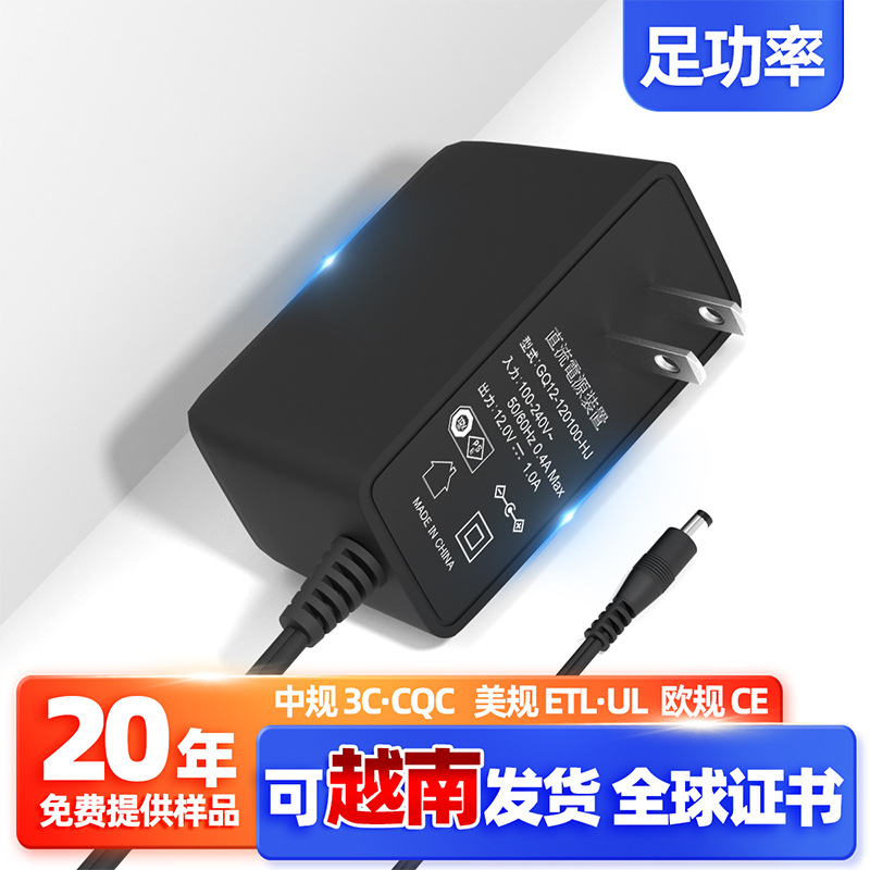 12v1a Japanese standard power adapter, Japanese PSE certified Level 6 energy efficiency 12V1A switching power adapter full figure