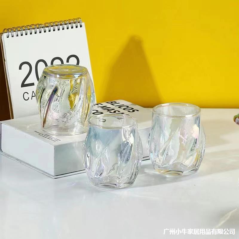 Colorful and dazzling high-appearance-level glass cups, bar Weituji cups, household cups, water cups, InS-style opposite-sex twisted pattern cups Application Scenario