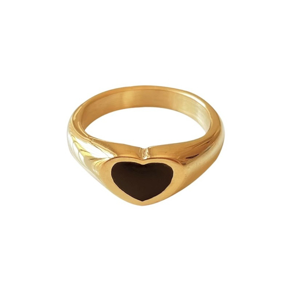 Korean black oil-dripping heart-shaped twisted thread ring, sweet and cool style, light luxury, high-end layered index finger ring, trendy Item Picture