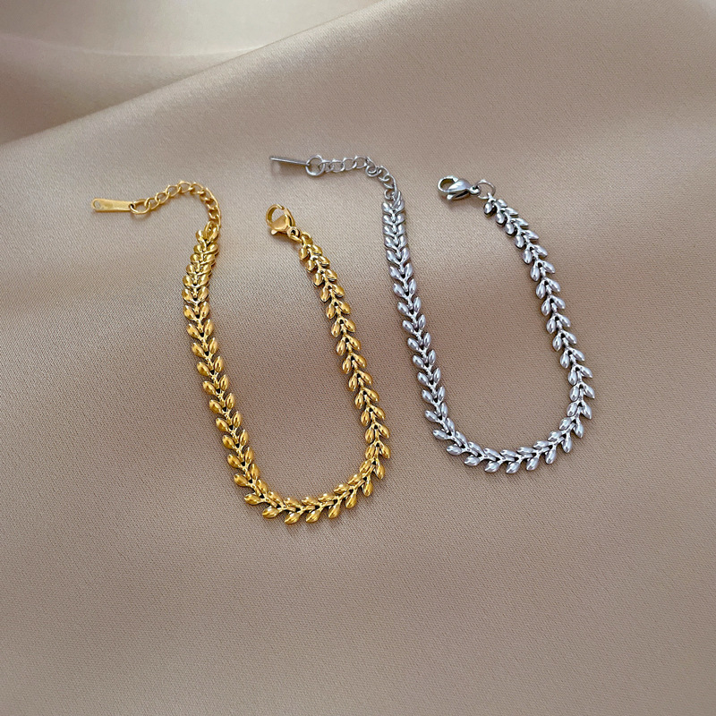 【 All-titanium Steel 】 Dongdaemun minimalist style wheat ear personalized chain bracelet, retro best friend of a female Internet celebrity details Picture