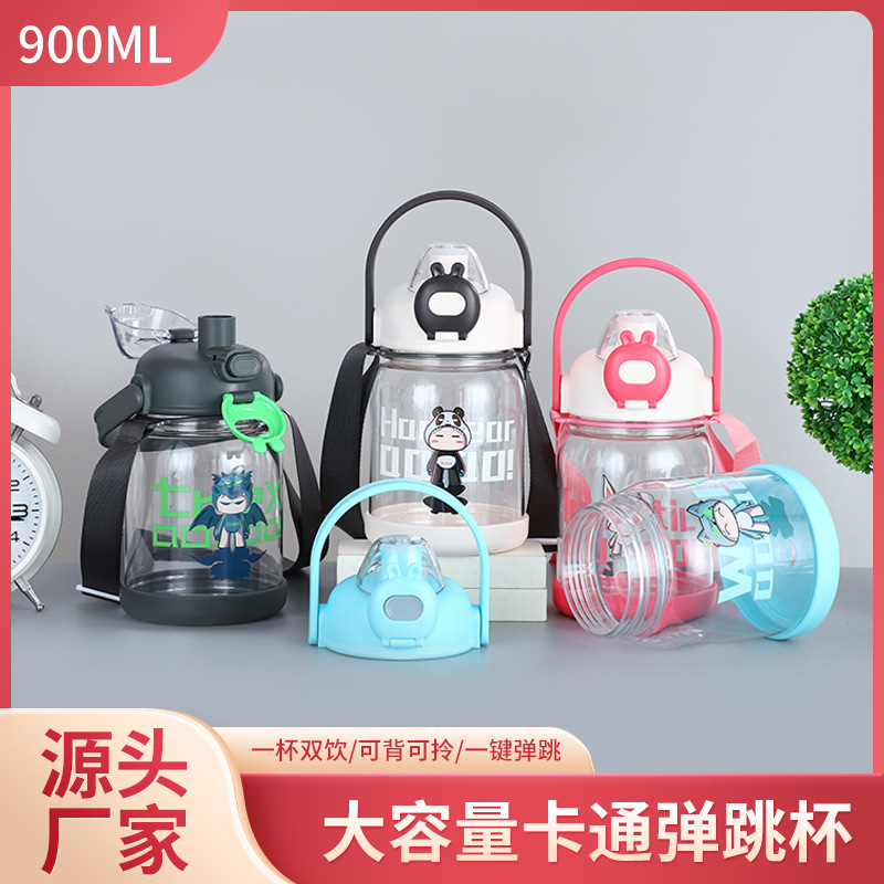 Cute plastic straw cups for outdoor students and children, tonton cups, portable cups, universal anti-drop water cups for both adults and children full figure