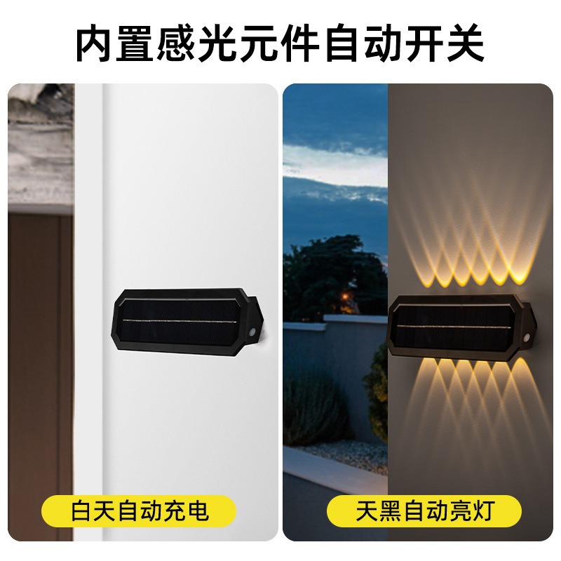 Cross-border solar lighting fixtures, outdoor wall lamps, garden decoration street lamps, home atmosphere courtyard lamps, wall washing lamps details Picture
