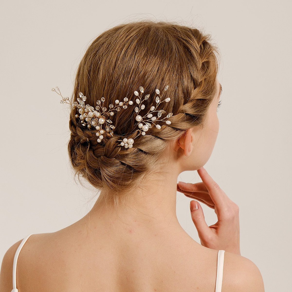 Cross-border bride headwear set, rhinestone and pearl hairpins, hair combs, European and American wedding hair accessories, U-shaped pins, hair coils, hair combs details Picture