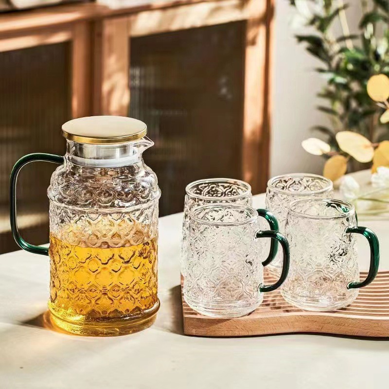 Large-capacity glass cold water bottle, summer juice, crabapple, cold boiled water, fruit tea, cold drink, large water set for household use Application Scenario