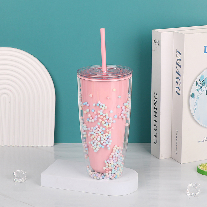 【 Customized Processing 】 Wholesale of straw water cups, popular foam double-layer crushed ice cups, fashionable plastic cups, and couple suction cups Application Scenario