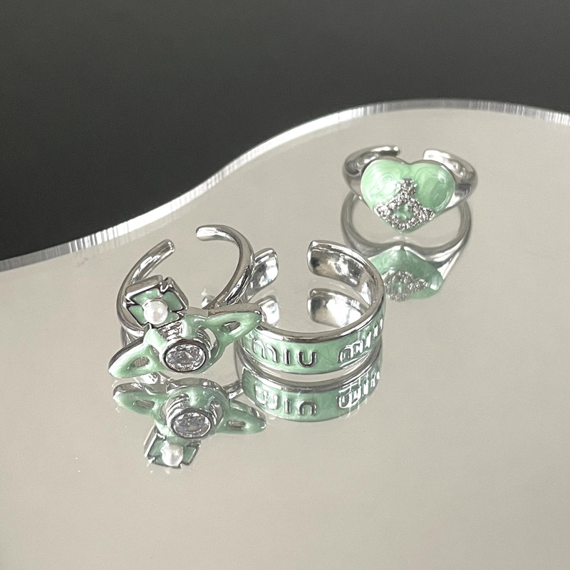 Irregular heart-shaped planet letter drip glaze open ring, ins cold style, fashionable and individual, layered exquisite ring Specification drawing