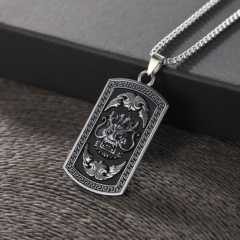 New Amazon long men's dragon pendant, personalized retro titanium steel necklace, hip-hop sweater chain tag wholesale Specification drawing