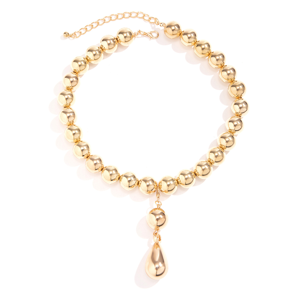 European and American cross-border exaggerated round bead necklace for women, versatile beaded choker metallic water drop collar accessory Item Picture