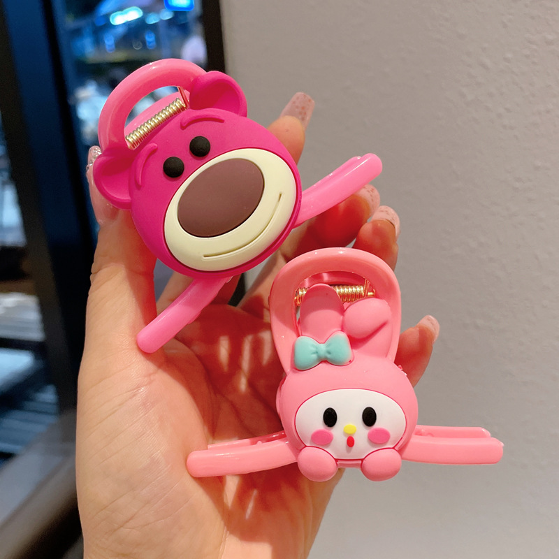Cartoon strawberry bear hairpin, cute girl pie, Big star scratch-off hair accessory, new SpongeBob hairpin Shark clip for spring and summer details Picture